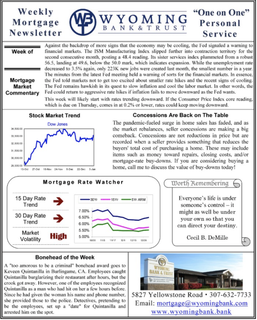 Wyoming Bank & Trust Weekly Mortgage Newsletter